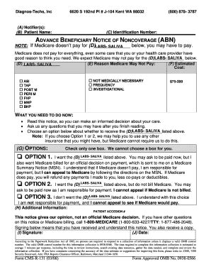 Fillable Online Advance Beneficiary Notice Abn Cms R