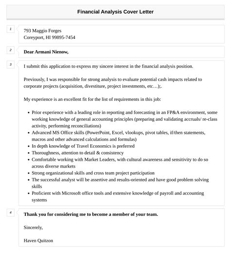 Financial Analysis Cover Letter Velvet Jobs