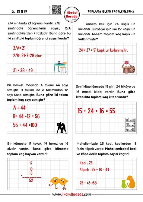 2 Sınıf Toplama İşlemi Problemleri 2 İlkokul Burada