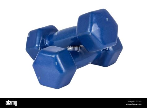 Pair Of Blue Dumbbells Isolated On White Stock Photo Alamy