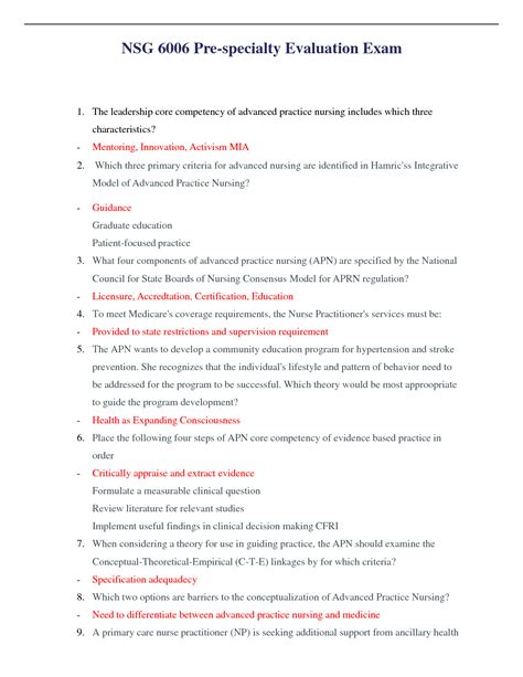 Solution Nsg Pre Specialty Evaluation Exam V Studypool