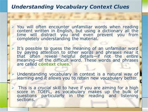 Essential Toefl Skill Understanding Vocabulary Context Clues