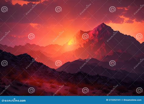 The Sun Is Setting Over The Mountains In The Desert Area Stock