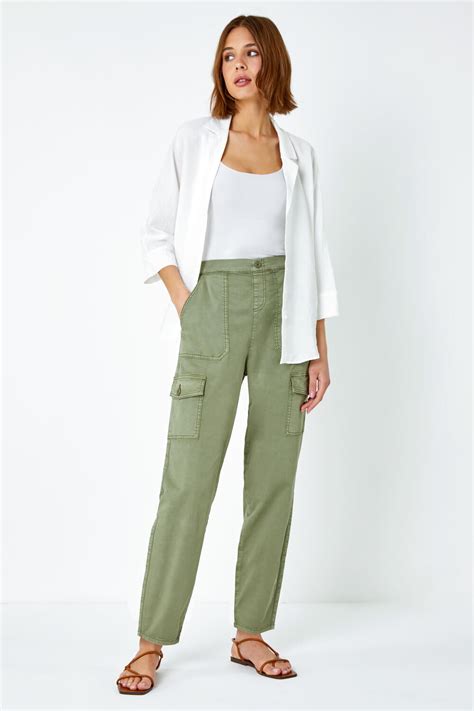 Sage Casual Cargo Stretch Trousers Roman Uk