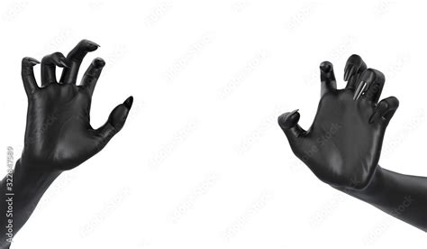 Grabbing Scary Clawed Hand Black Frightening Zombie Hand First Person View Isolated On White