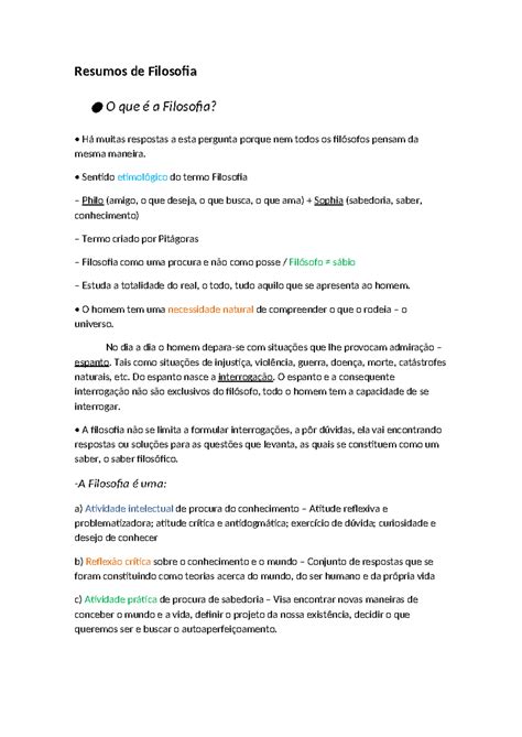 Resumo O Que Filosofia - Filosofia Resumo 10º Ano: O Que é a Filosofia? - Studocu