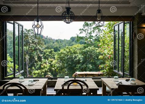 Cafe With Breathtaking View At Tropical Forest In Ubud On Bali Stock