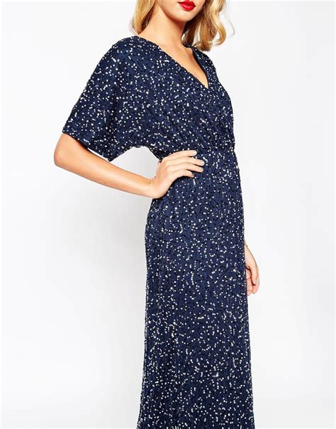 Lyst Asos Sequin Kimono Maxi Dress In Blue