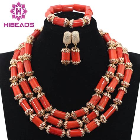 African Coral Beads Nigerian Handmade Jewelry Set Tube Coral Beads Necklace Set New T Jewelry