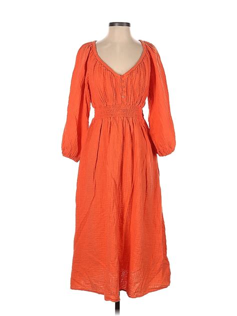 J Crew 100 Cotton Solid Burnt Orange Orange Casual Dress Size S 81