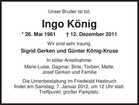 Traueranzeigen von Ingo König nordwest trauer de