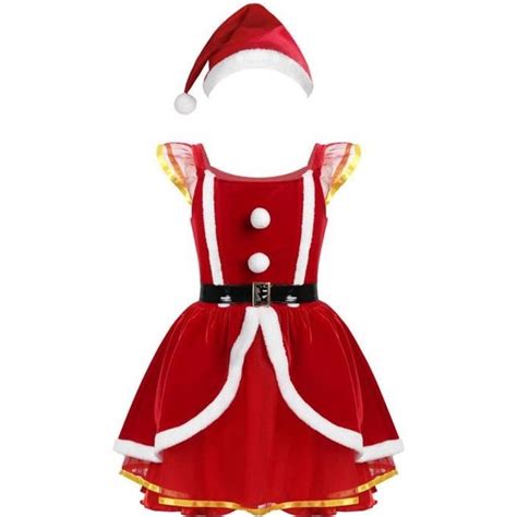 Iixpin Enfant Fille Robe Mère Noël et Chapeau de Noël Costume Princesse