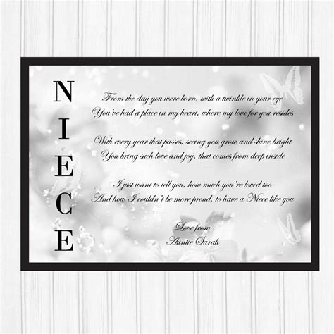 Niece Ts Personalised Birthday Ts For Niece Niece Poem Print Only Ebay