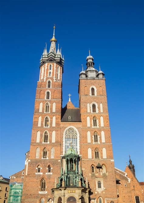 Front Facade Of The Historic St Mary Basilica In Krakow Stock Photo