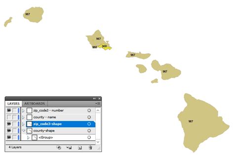 Hawaii 3 Digit Zip Code And County Vector Map Printable Vector Maps