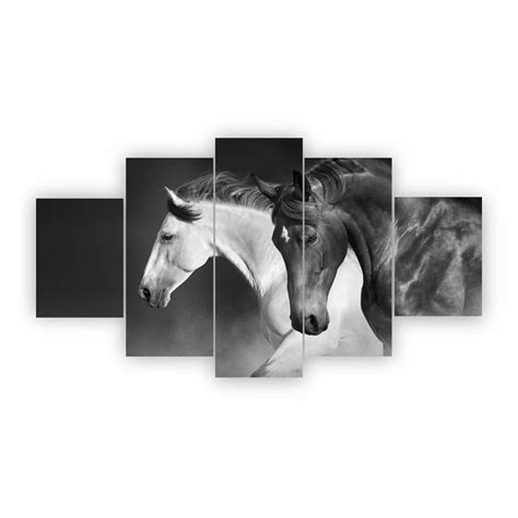 Quadros Decorativos Mosaico Cavalo Branco Preto 115x60cm No Shoptime