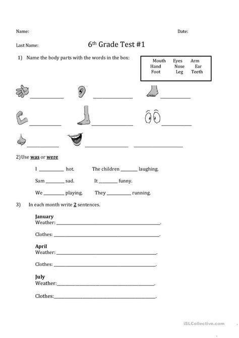 6th Grade Grammar Worksheet