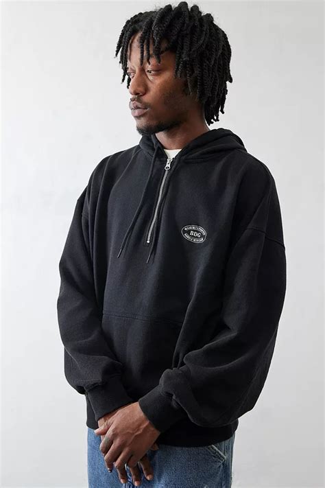 Bdg Black Quarter Zip Hoodie Urban Outfitters Uk