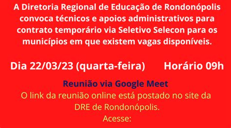 Convoca O Dre Diretoria Regional De Educa O De Rondon Polis