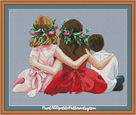 Siblings Cross Stitch Pdf Pattern Sisters And A Little Brother Etsy