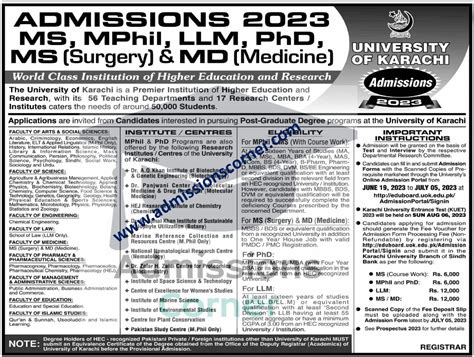 The University Of Karachi Mphil Phd Admissions Fall 2023