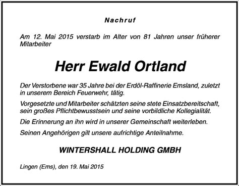 Traueranzeigen Von Ewald Ortland Noz Trauerportal