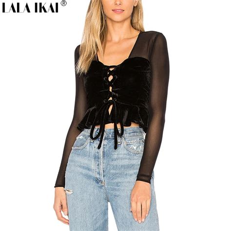 Springandfall Black Short Sexy Women Blouse Long Sleeves Hollow Out Slim