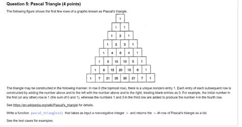 Solved Question 5 Pascal Triangle 4 Points Following Figure Shows First Rows Graphic Known