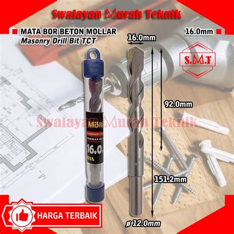 Jual MOLLAR Mata Bor Beton 16mm Pendek Tembok Dinding Masonry Drill Bit