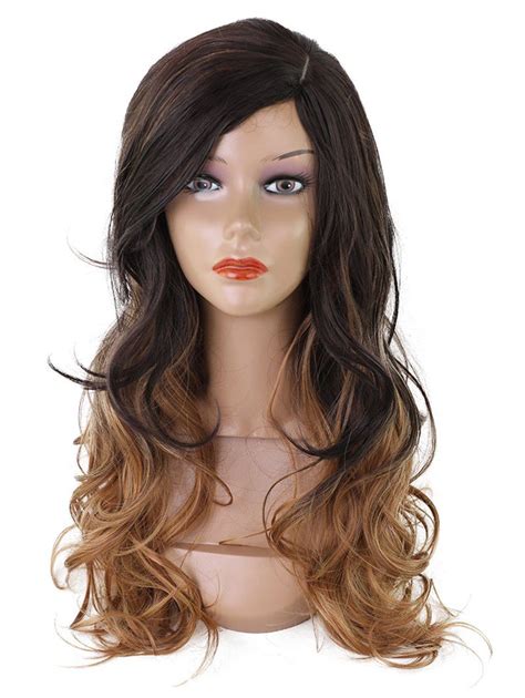 32 Off Long Side Fringe Colormix Wavy Synthetic Wig Rosegal