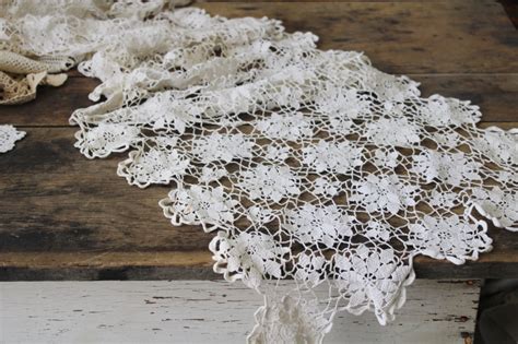 Large Lot Vintage Crochet Lace Table Runners Dresser Scarves Cottage Farmhouse Decor