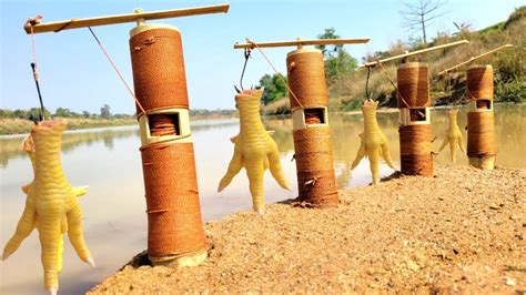 Omg Amazing Fishing Technique Bamboo Wheel Popular Hook Fish Trap Fish