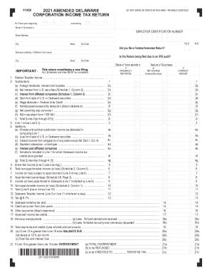 Fillable Online Delaware Form 1100X Corporate Income Tax Return