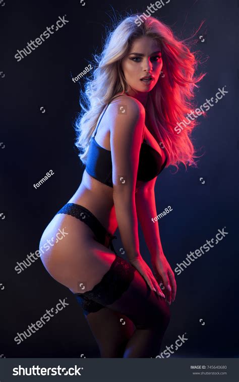 Sexy Beautiful Blonde Black Lingerie Isolated Stock Photo 745640680 Shutterstock