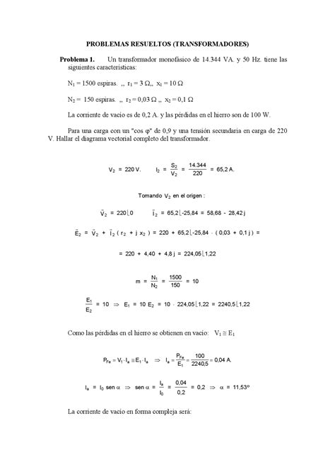 Problemas Resueltos Transformadores Ejercicios De Máquinas Eléctricas
