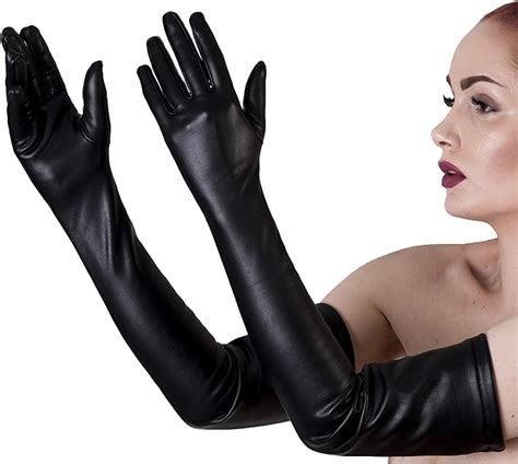 Rubberfashion Lange Leder Handschuhe Damen Kunstleder Lederoptik