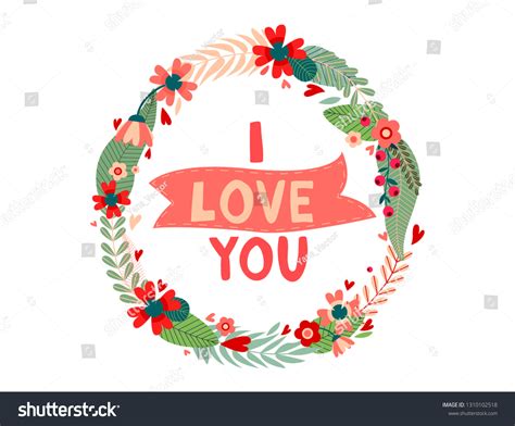 Wreath Love You Handwritten Calligraphy Lettering Stock Vector Royalty