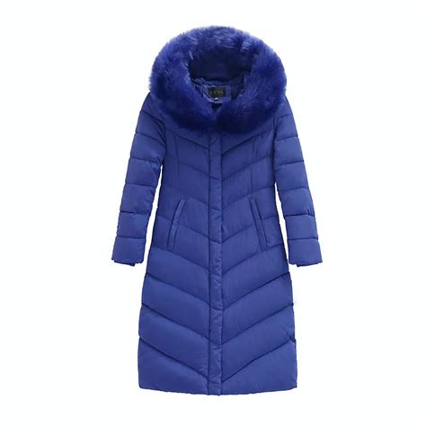 Moda collar de piel gruesa de invierno cálido parkas abrigo mujeres