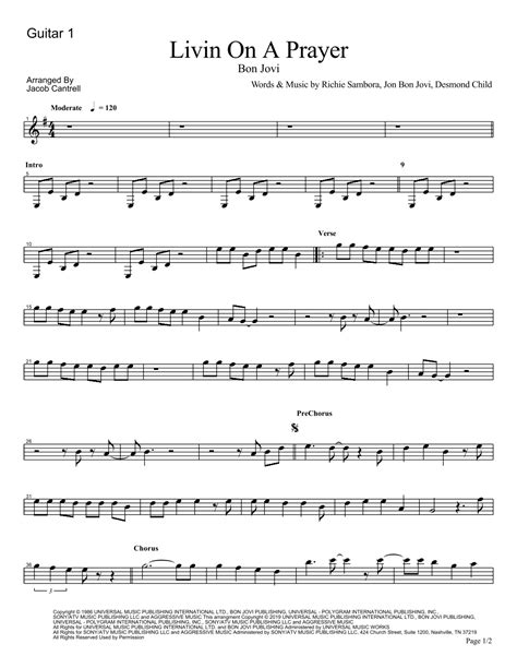 Livin On A Prayer Arr Jacob Cantrell Sheet Music Bon Jovi