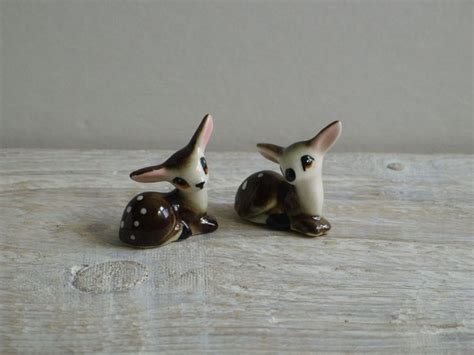 Vintage Miniature Ceramic Deer Set Of 2 Tiny Fawn Figurines Etsy