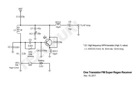 1 Transistor Fm Super Regen Receiver Hobby Electronics Electronic Engineering Ham Radio