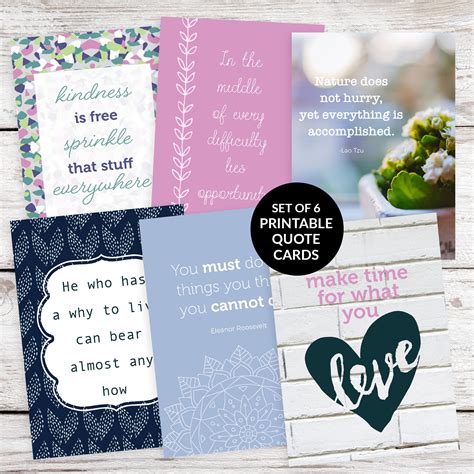 6 Printable Quote Cards Set No 7 Inspirational Quote Cards Creative