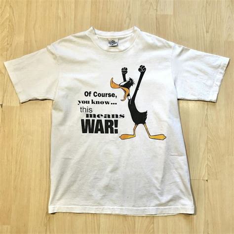 Vintage Vtg Daffy Duck This Means War Shirt L Looney Tunes Usa 1991