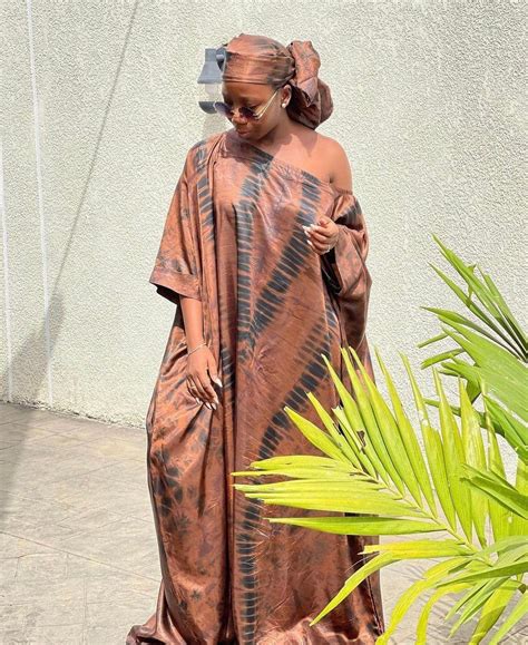 Off Shoulder Adire Silk Bubu With Scarf Tie Dye Long Nigeria Kaftan