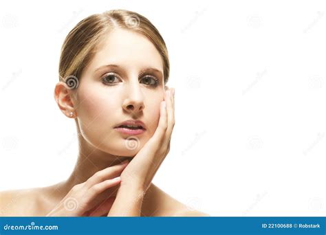Beautiful Woman Holding Hands In Her Face Stock Photo Image Of Hand