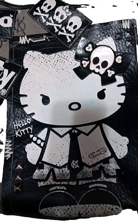 Rare Hello Kitty Punk Rock Bag Loungefly Gray Newpaper Print Gothic