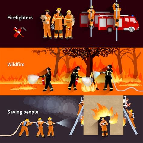 Horizontale Firefighter People Banners Set Gratis Vector