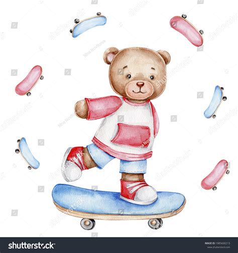 Teddy Bear Skates Watercolor Hand Drawn Stock Illustration 1985600213 Shutterstock