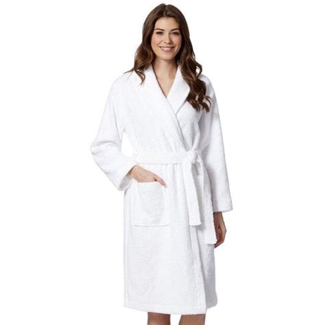 White Cotton Towelling Dressing Gown 39 Via Polyvore Featuring