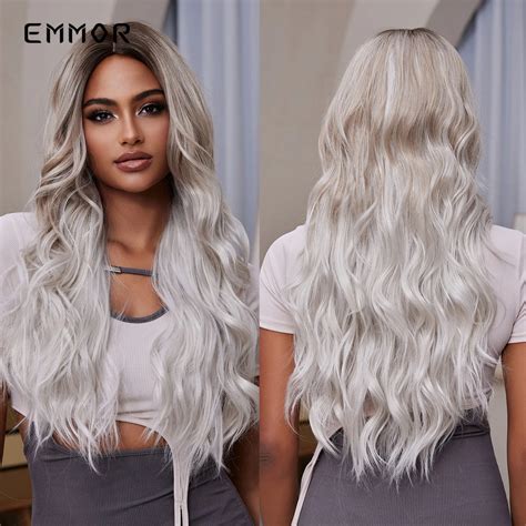 Perruque Synth Tique Longue Ondul E Blonde Emmor Avec Frange Ombre